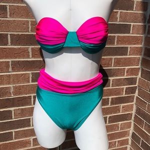 COPY - NWT vintage Gottex two tone pink green high waist bikini swimsuit 80s